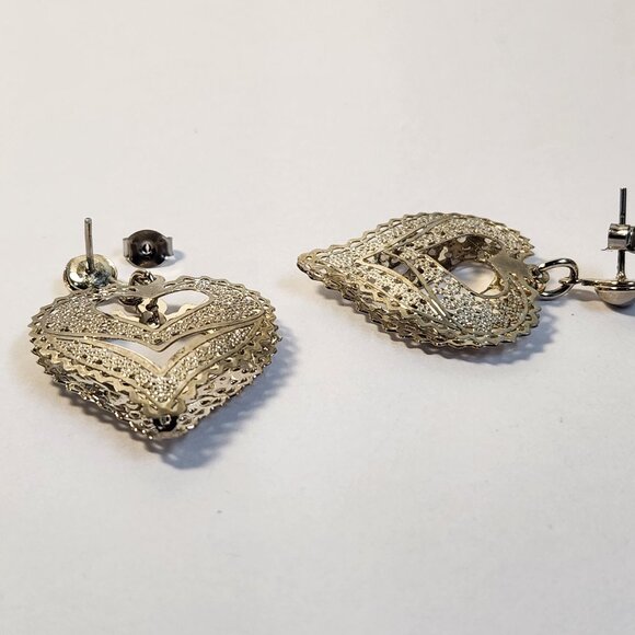 VTG NIB 3.48g 925 Retro "Puffed" Thin Silver Filigree Open Drop Stud Earrings - Picture 9 of 15
